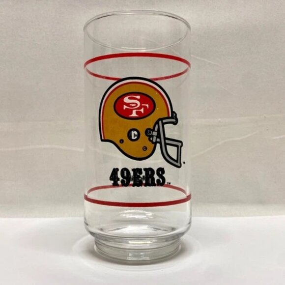 Vintage 49ers NFL x Mobil Oil Promo Drink Glass 16 oz San Francisco 1980's Cup - Picture 1 of 7